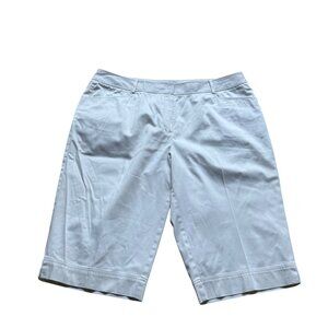 Lafayete 148 Size 14 White Flat Front Casual Chino Shorts Cotton Blend Preppy